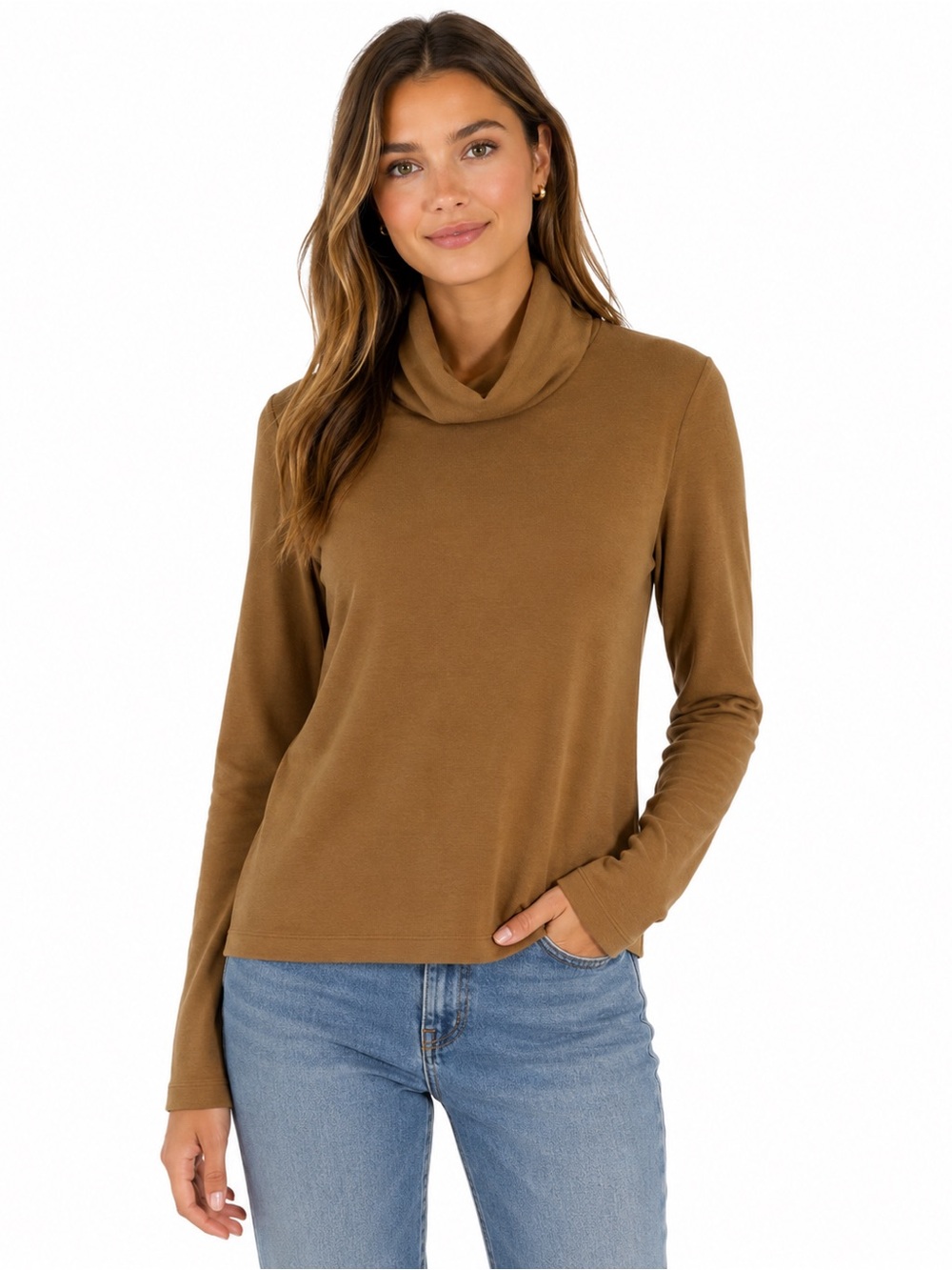 Banana‎ Republic Factory Camel Brown Long Sleeve Cowl Neck Top